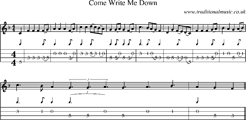 Mandolin Tab and Sheet Music for Come Write Me Down