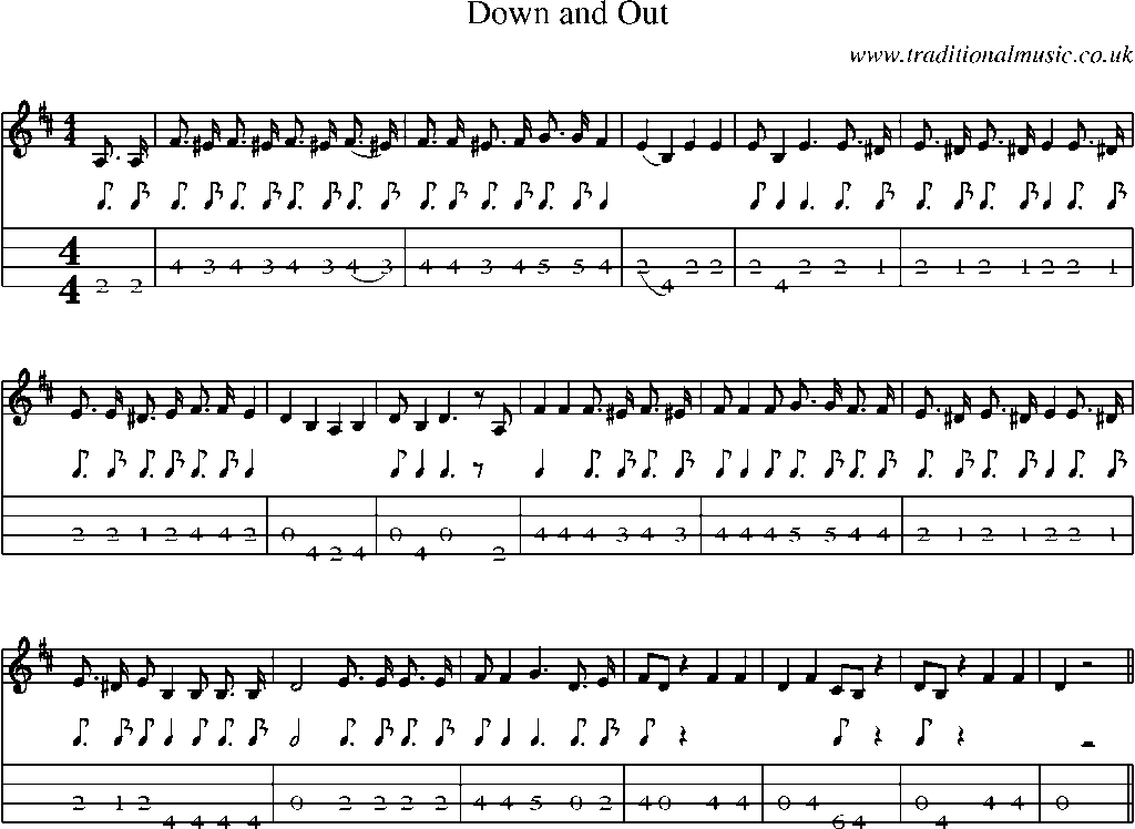Mandolin Tab and Sheet Music for Down And Out