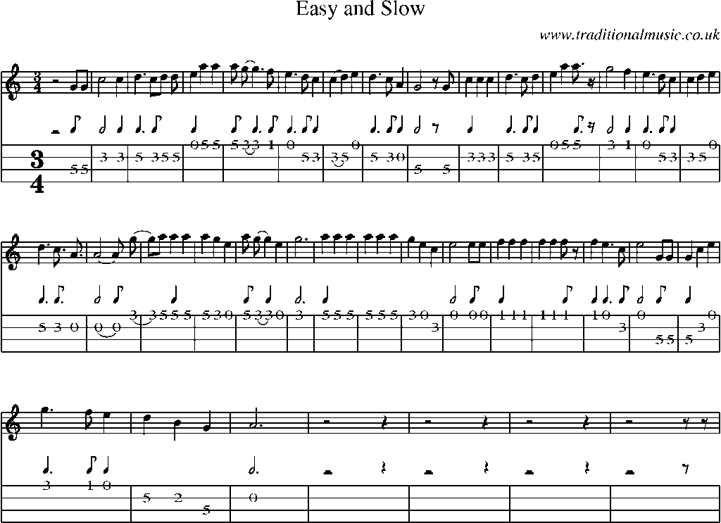 Mandolin Tab and Sheet Music for Easy And Slow