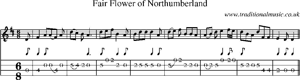 Mandolin Tab and Sheet Music for Fair Flower Of Northumberland