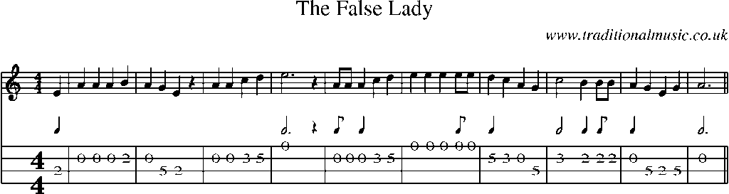 Mandolin Tab and Sheet Music for song:The False Lady