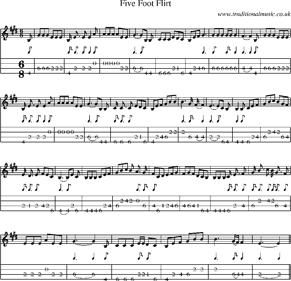 Mandolin Tab and Sheet Music for Five Foot Flirt