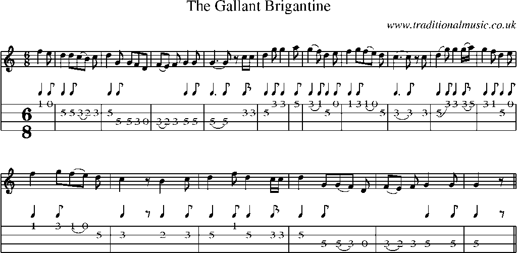 Mandolin Tab and Sheet Music for The Gallant Brigantine
