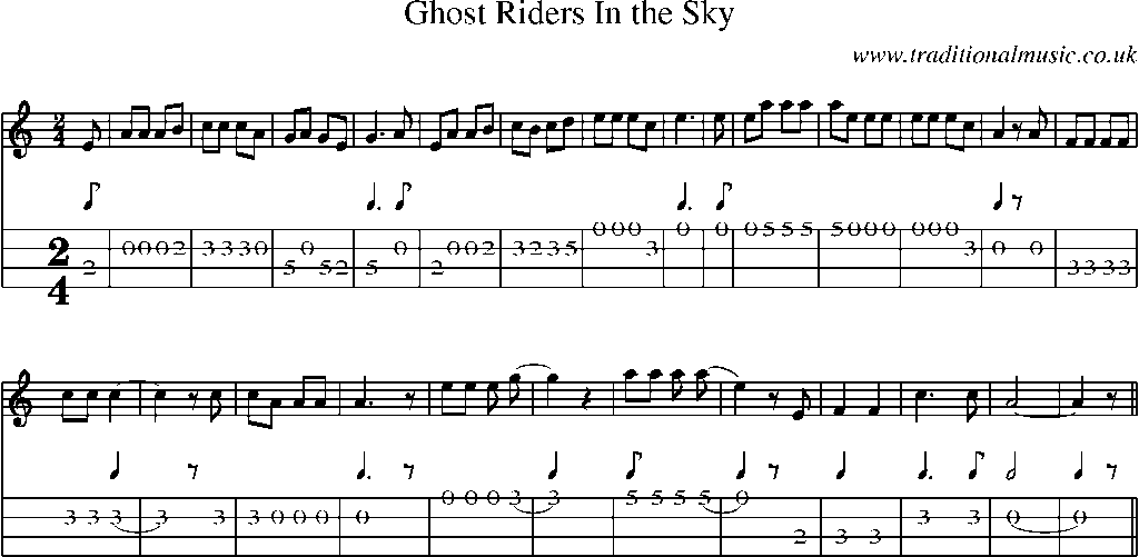 Mandolin Tab and Sheet Music for Ghost Riders In The Sky