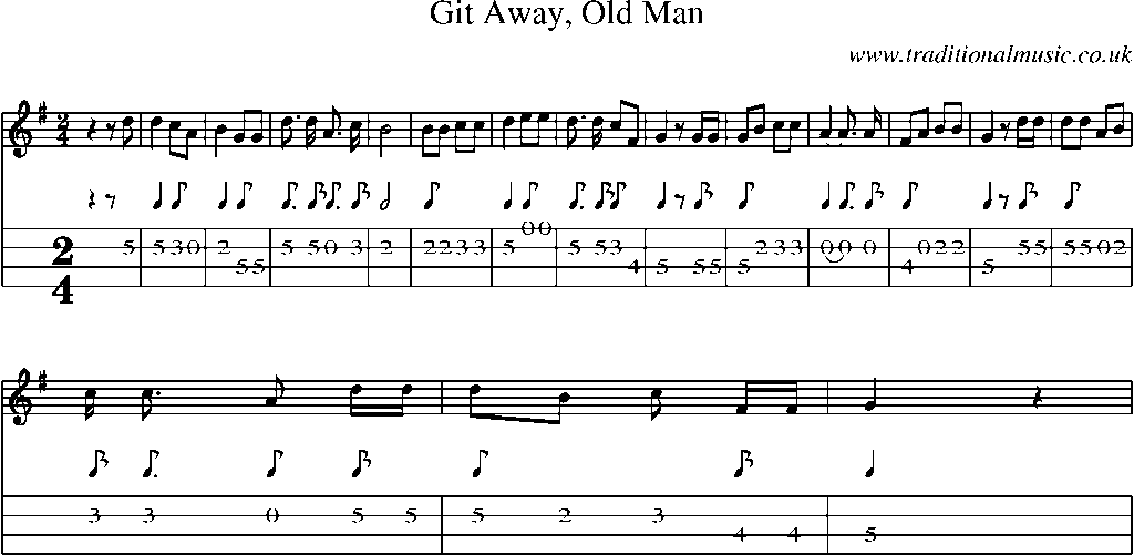 Mandolin Tab and Sheet Music for Git Away, Old Man