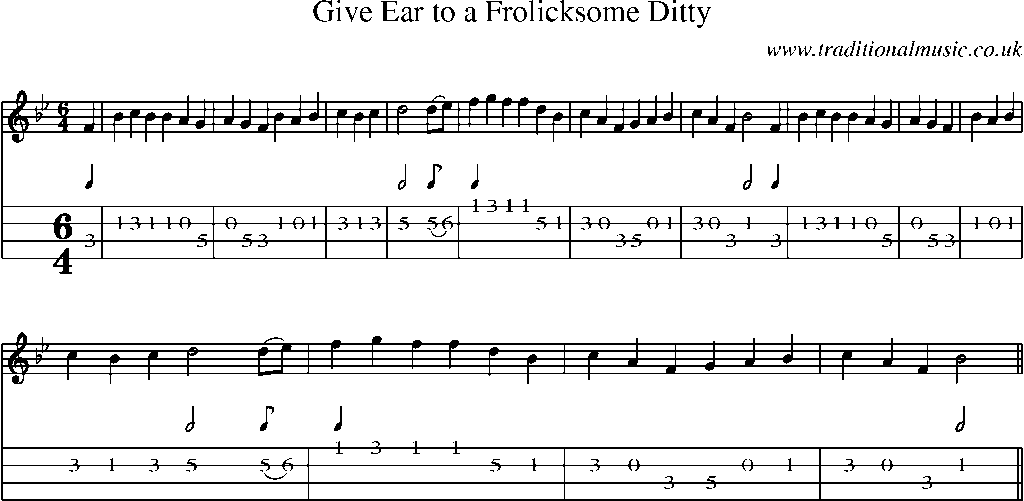 Mandolin Tab and Sheet Music for Give Ear To A Frolicksome Ditty