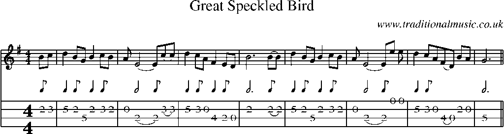 Mandolin Tab and Sheet Music for Great Speckled Bird