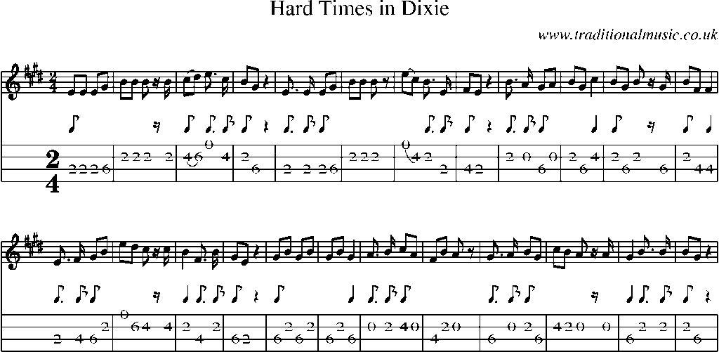 Mandolin Tab and Sheet Music for Hard Times In Dixie