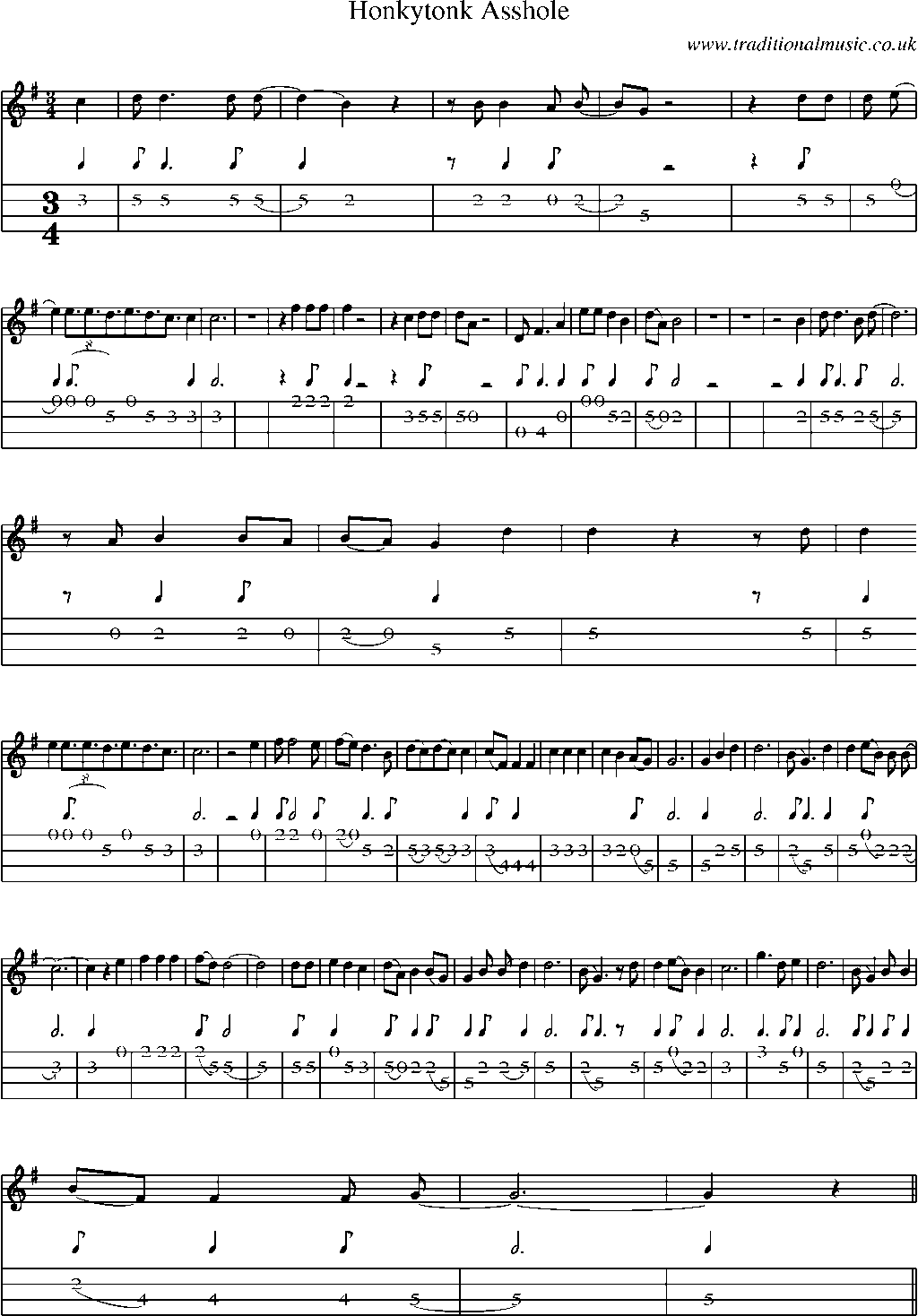 Mandolin Tab and Sheet Music for Honkytonk Asshole