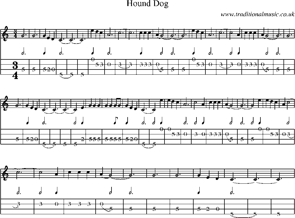 Mandolin Tab and Sheet Music for Hound Dog