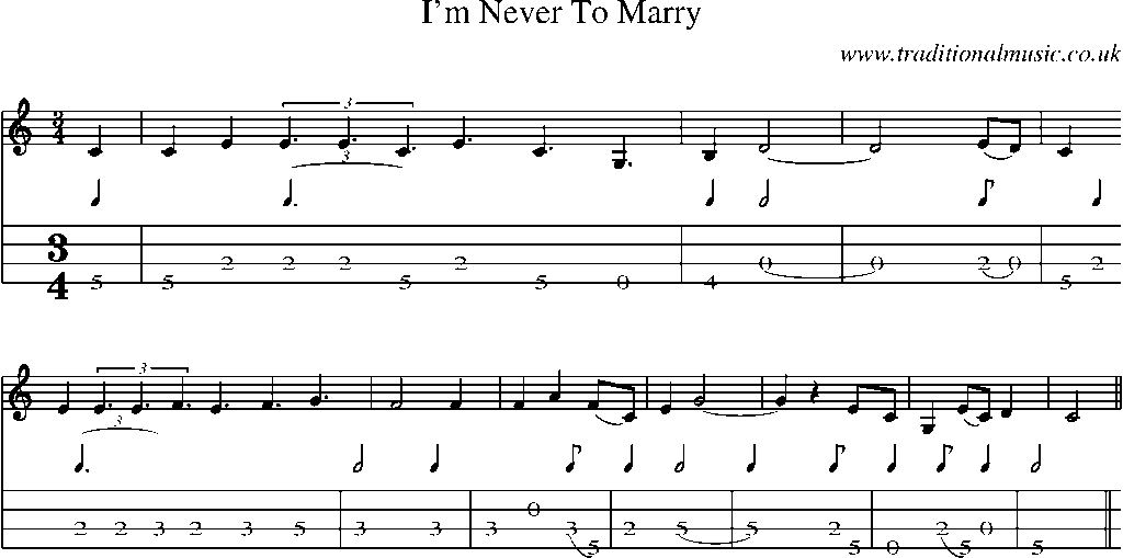 Mandolin Tab and Sheet Music for I'm Never To Marry