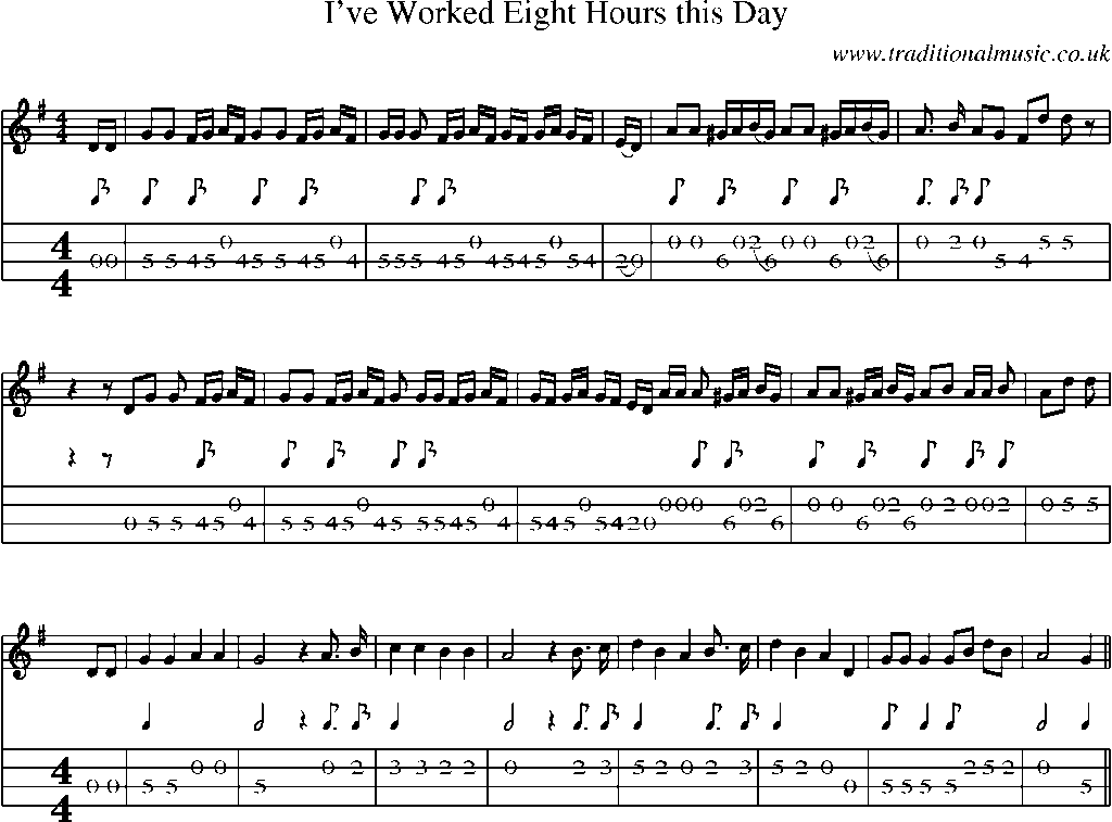 Mandolin Tab and Sheet Music for I've Worked Eight Hours This Day