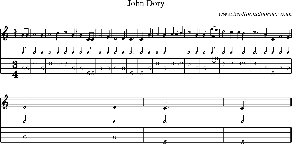 Mandolin Tab and Sheet Music for John Dory