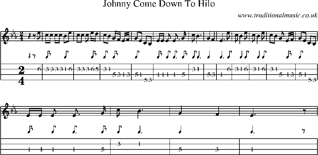 Mandolin Tab and Sheet Music for Johnny Come Down To Hilo