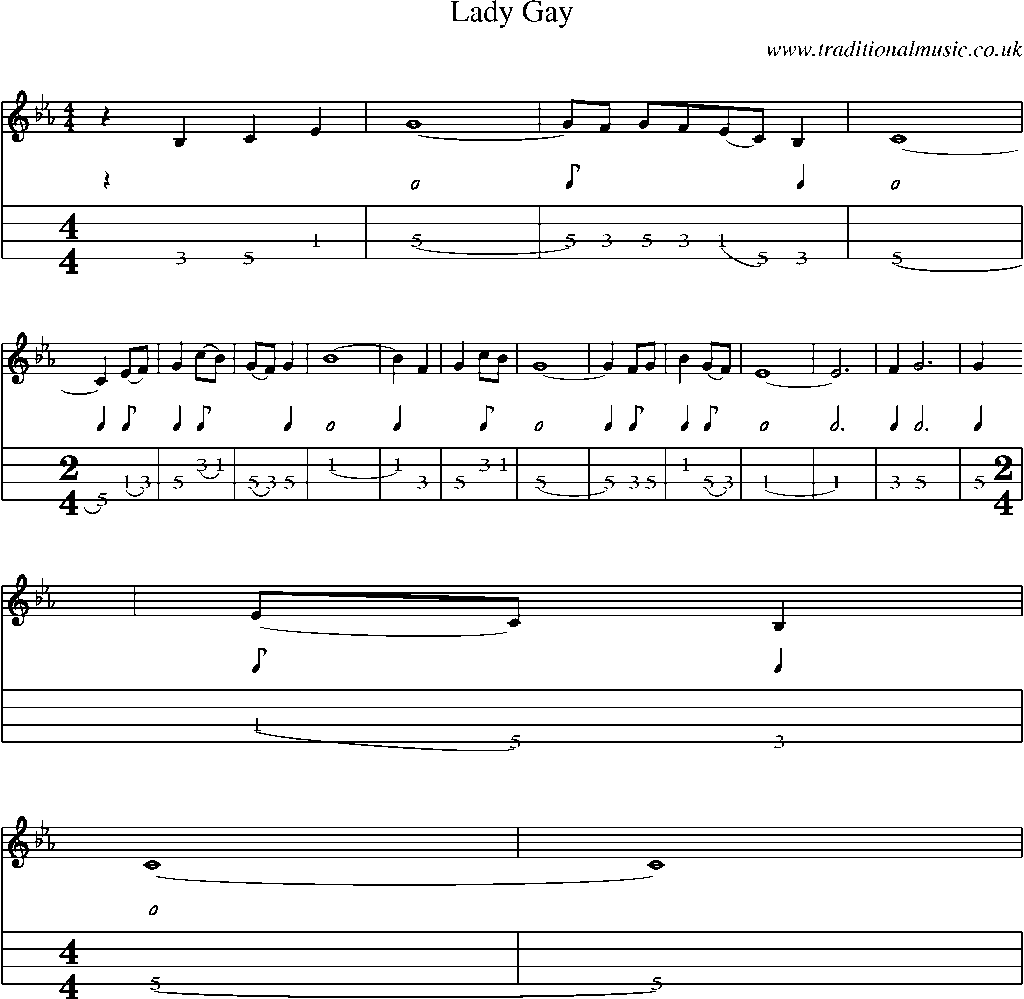 Mandolin Tab and Sheet Music for Lady Gay