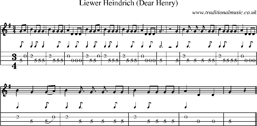 Mandolin Tab and Sheet Music for Liewer Heindrich (dear Henry)
