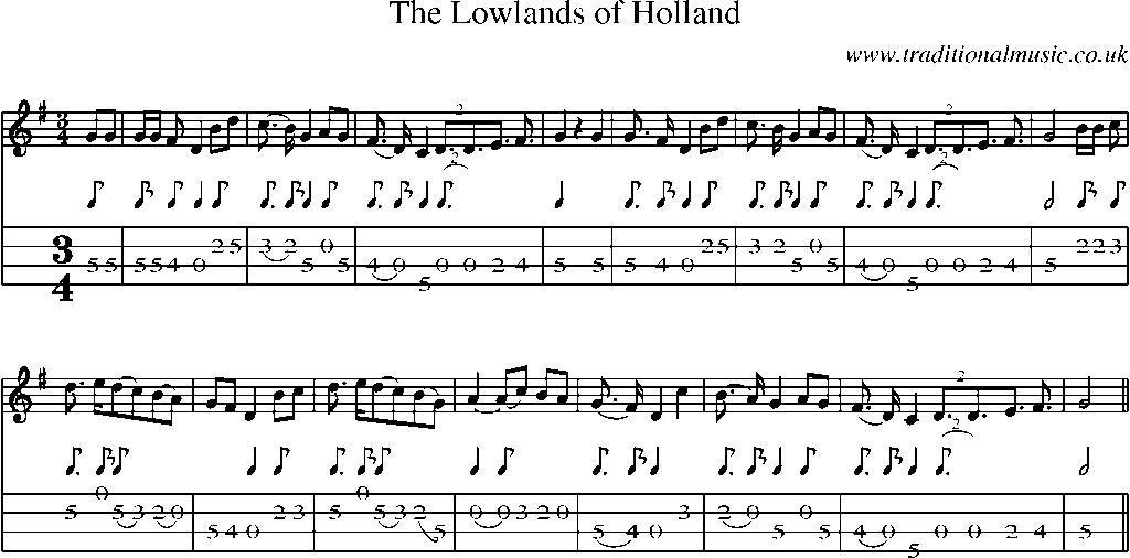 Mandolin Tab and Sheet Music for The Lowlands Of Holland(4)
