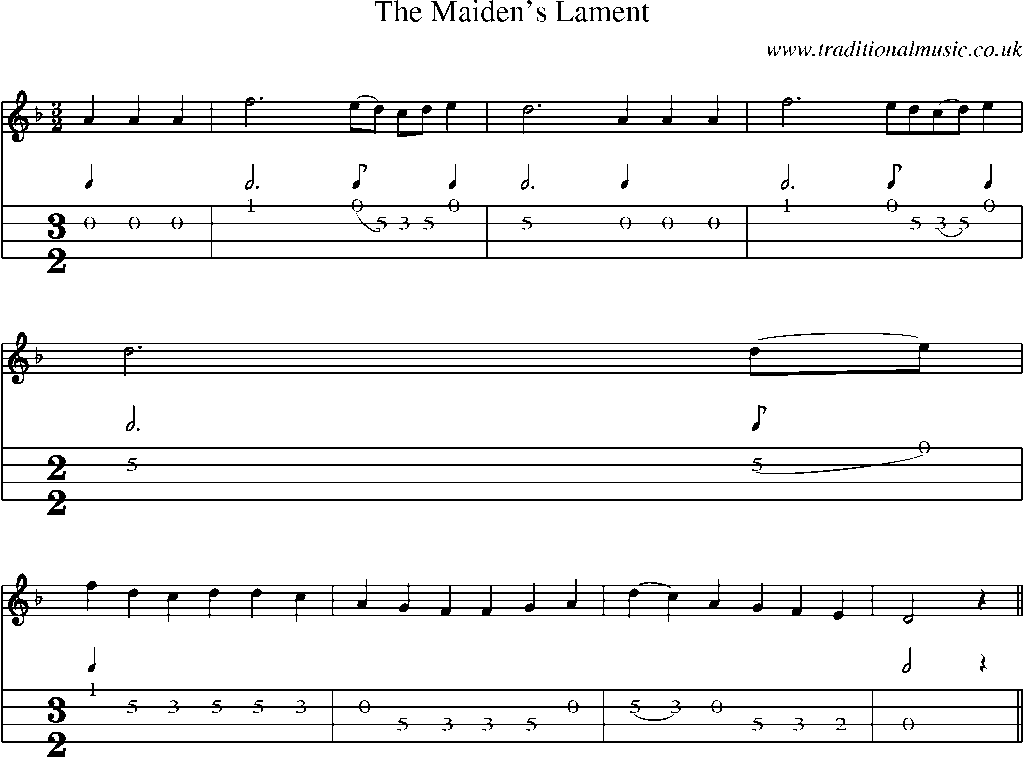 Mandolin Tab and Sheet Music for The Maiden's Lament