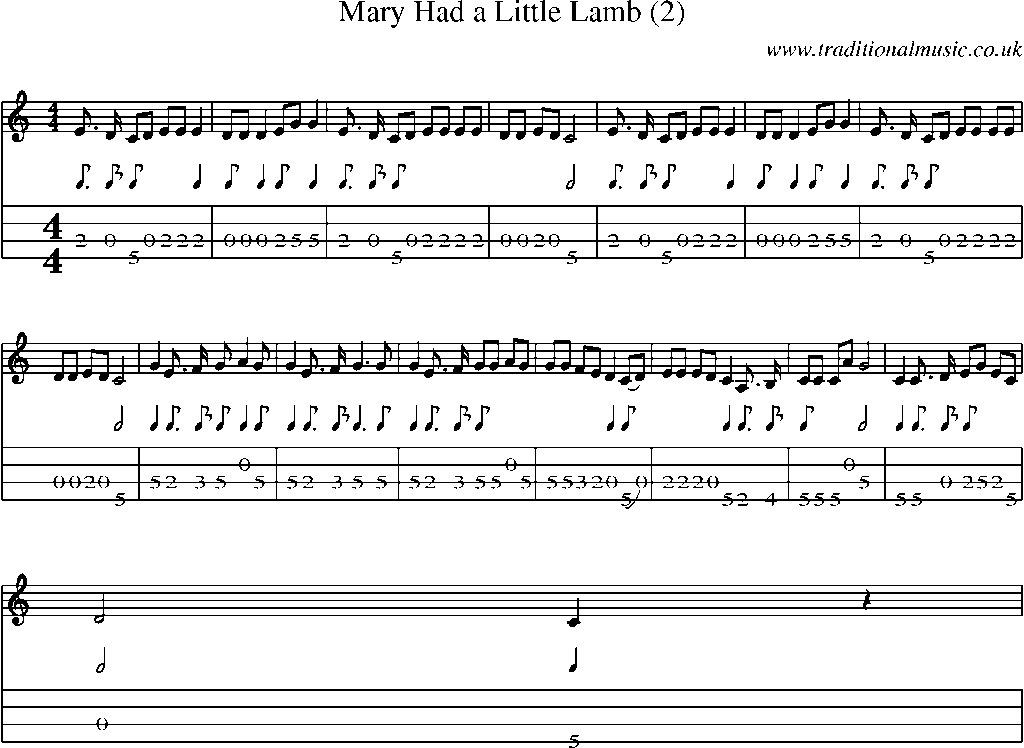 Mandolin Tab and Sheet Music for Mary Had A Little Lamb (2)