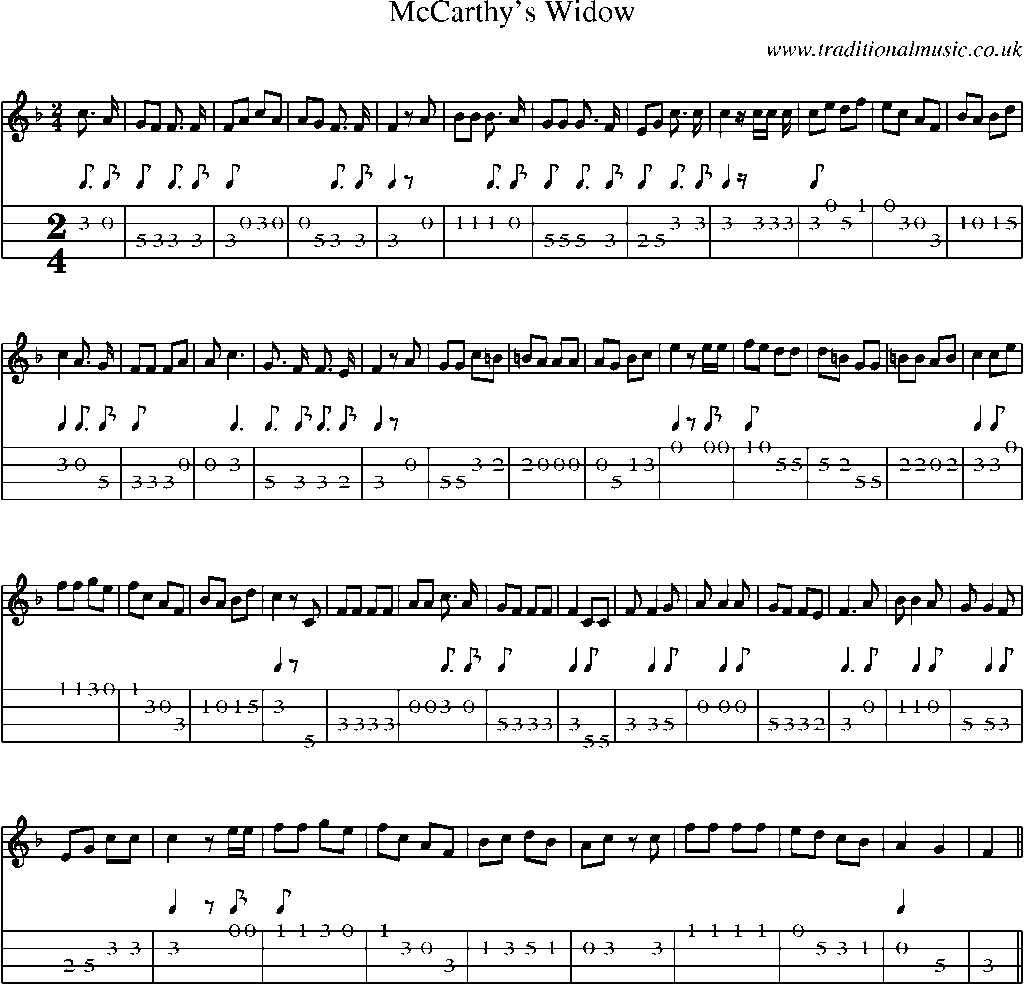 Mandolin Tab and Sheet Music for Mccarthy's Widow