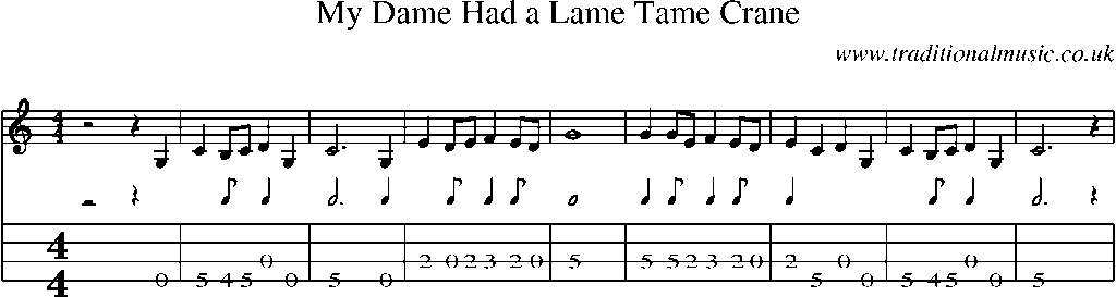 Mandolin Tab and Sheet Music for My Dame Had A Lame Tame Crane