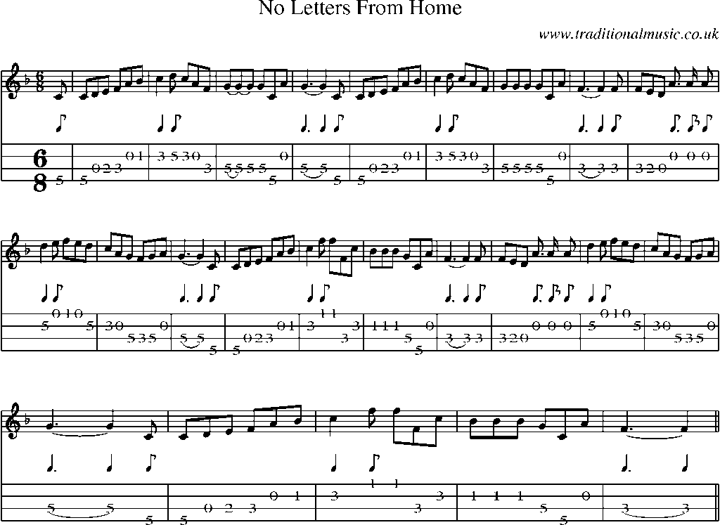 Mandolin Tab and Sheet Music for No Letters From Home