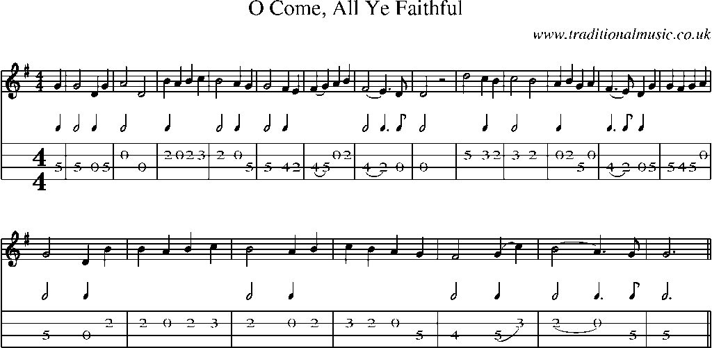 Mandolin Tab and Sheet Music for O Come, All Ye Faithful