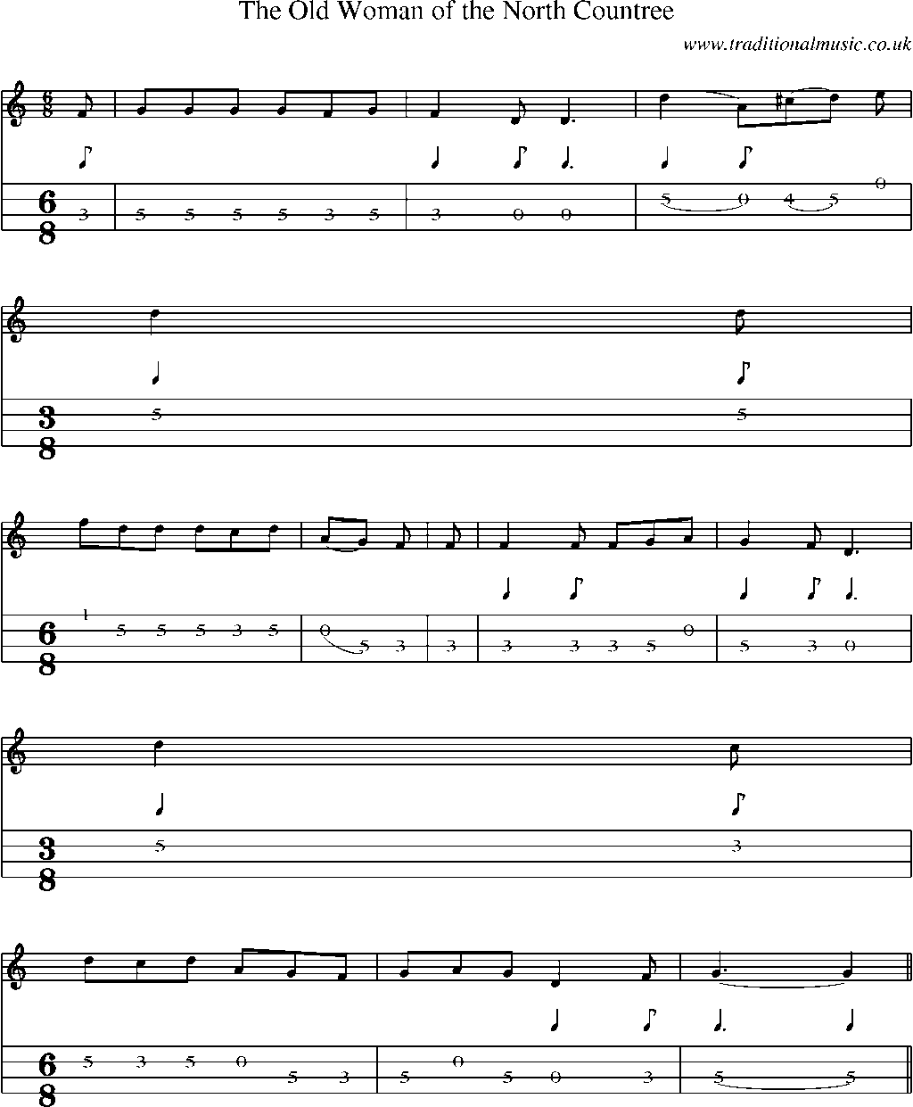 Mandolin Tab and Sheet Music for The Old Woman Of The North Countree