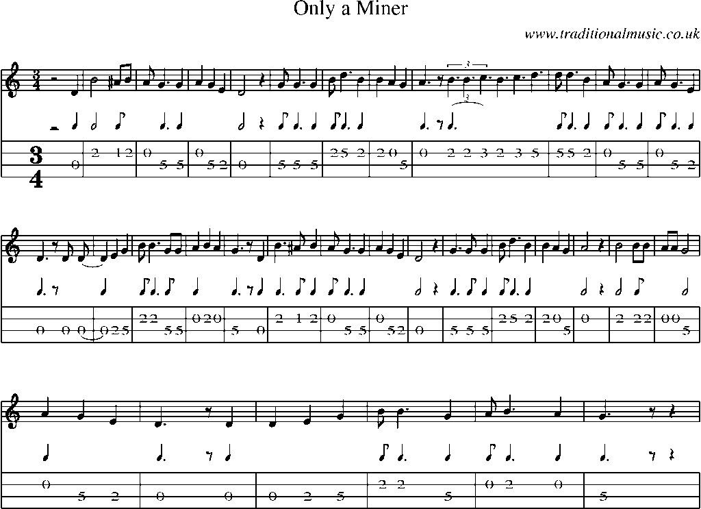 Mandolin Tab and Sheet Music for Only A Miner