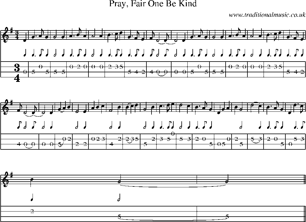 Mandolin Tab and Sheet Music for Pray, Fair One Be Kind