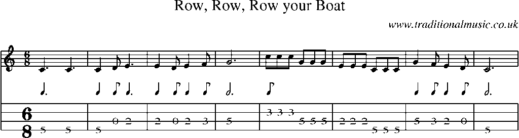 Mandolin Tab and Sheet Music for Row, Row, Row Your Boat