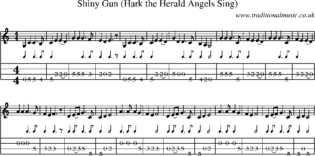 Mandolin Tab and Sheet Music for Shiny Gun (hark The Herald Angels Sing)