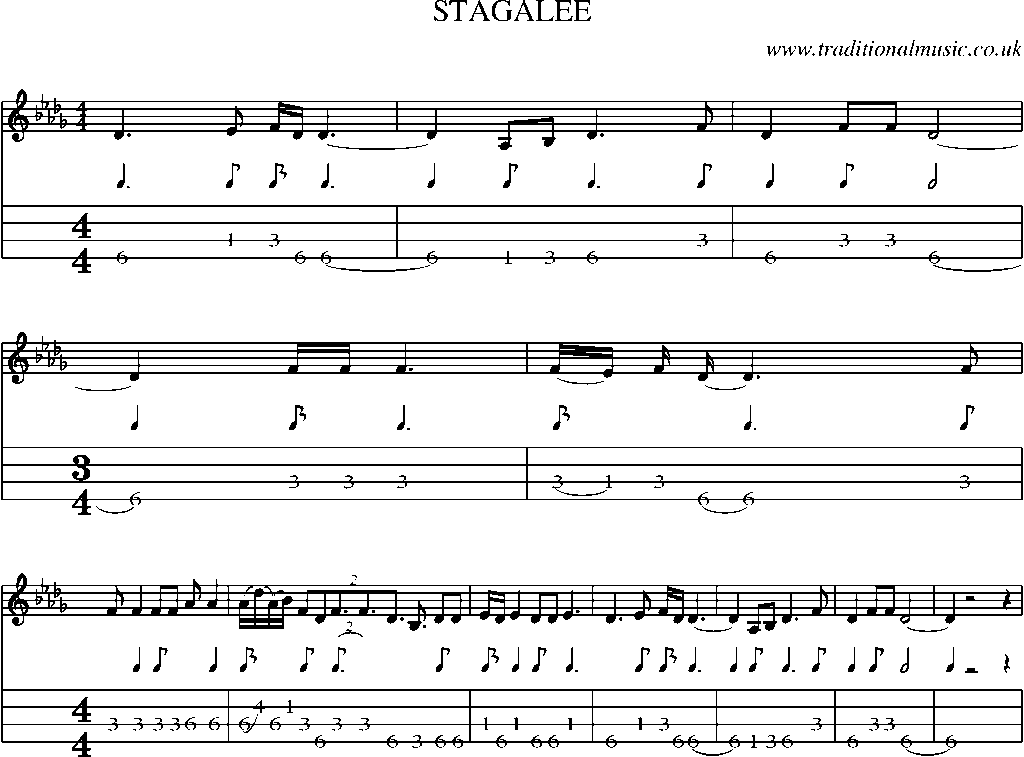 Mandolin Tab and Sheet Music for Stagalee