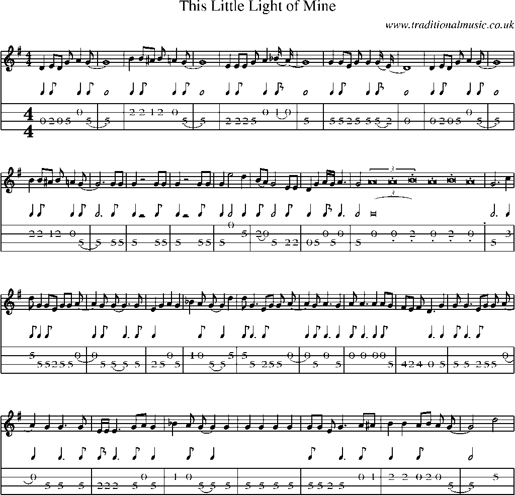 Mandolin Tab and Sheet Music for This Little Light Of Mine