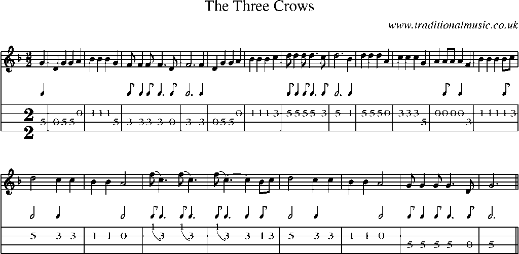 Mandolin Tab and Sheet Music for The Three Crows
