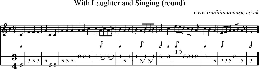 Mandolin Tab and Sheet Music for With Laughter And Singing (round)