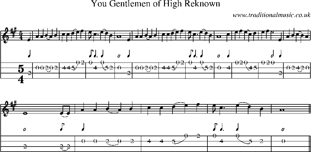 Mandolin Tab and Sheet Music for You Gentlemen Of High Reknown