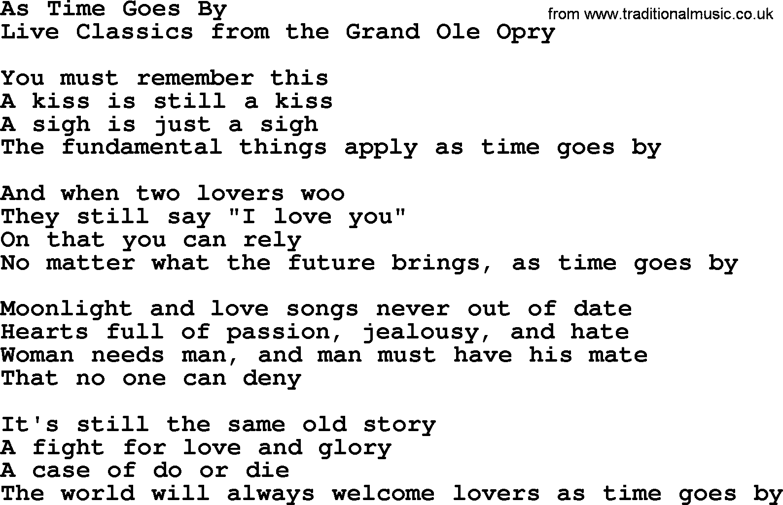 Marty Robbins song: As Time Goes By, lyrics