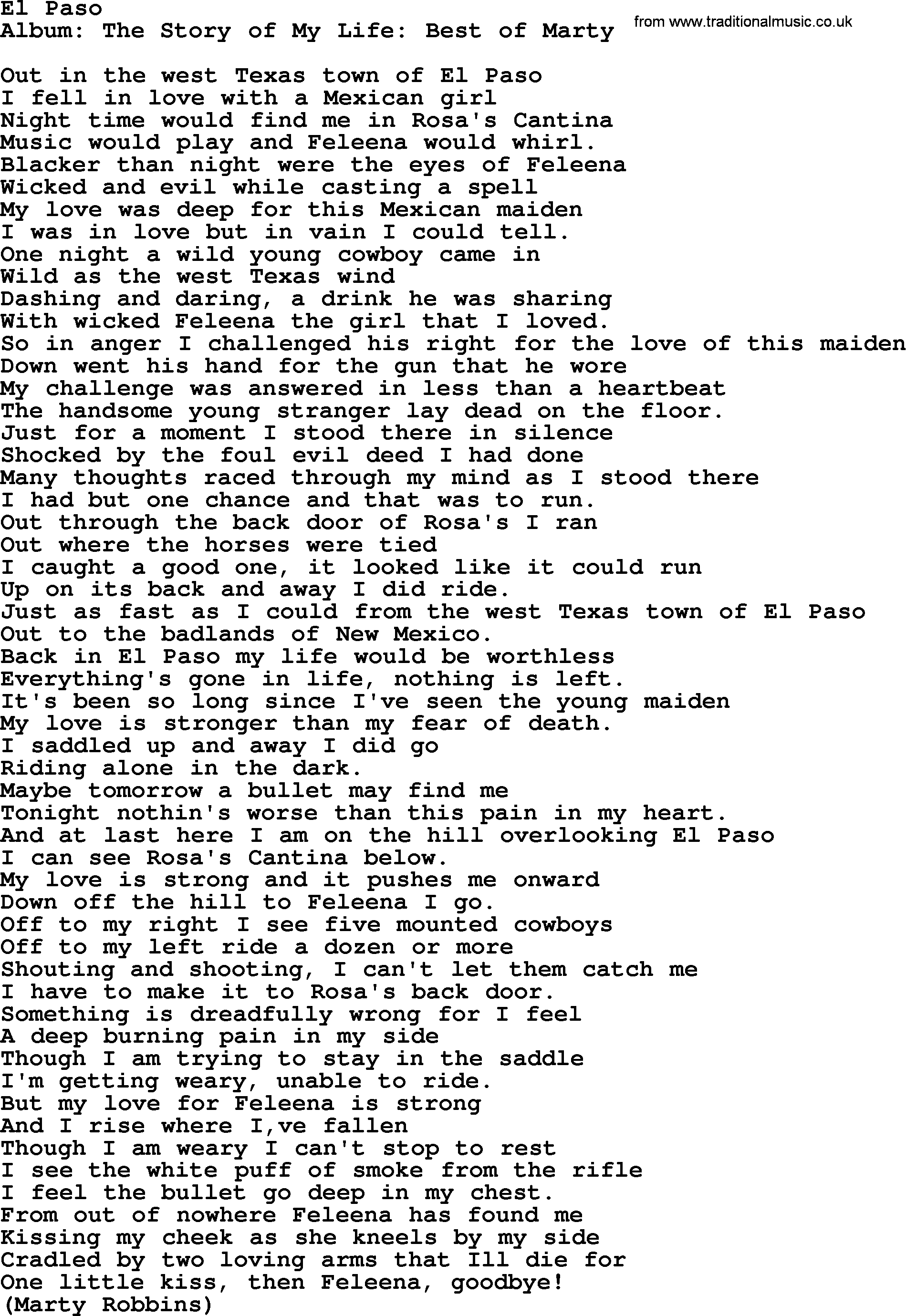 Marty Robbins song: El Paso, lyrics