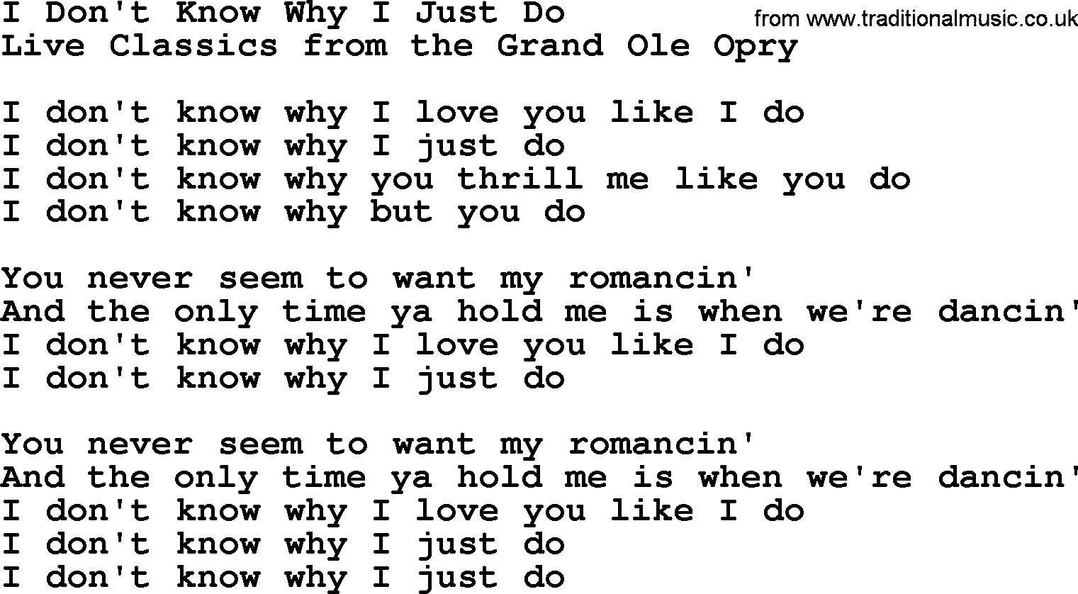 Marty Robbins song: I Don't Know Why I Just Do, lyrics