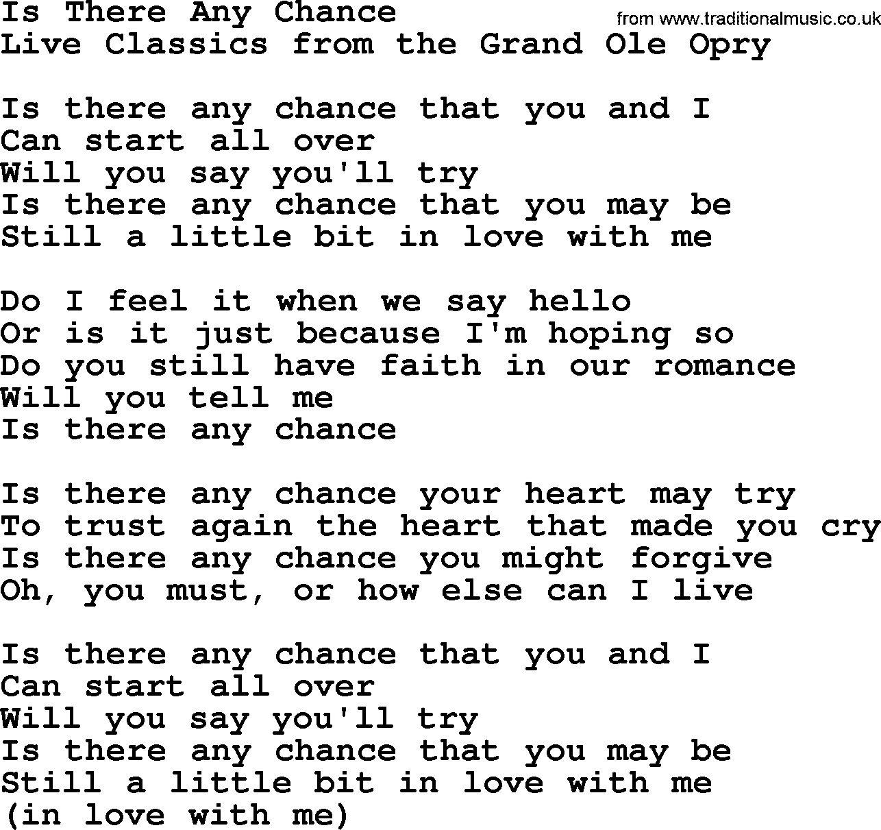 Marty Robbins song: Is There Any Chance, lyrics