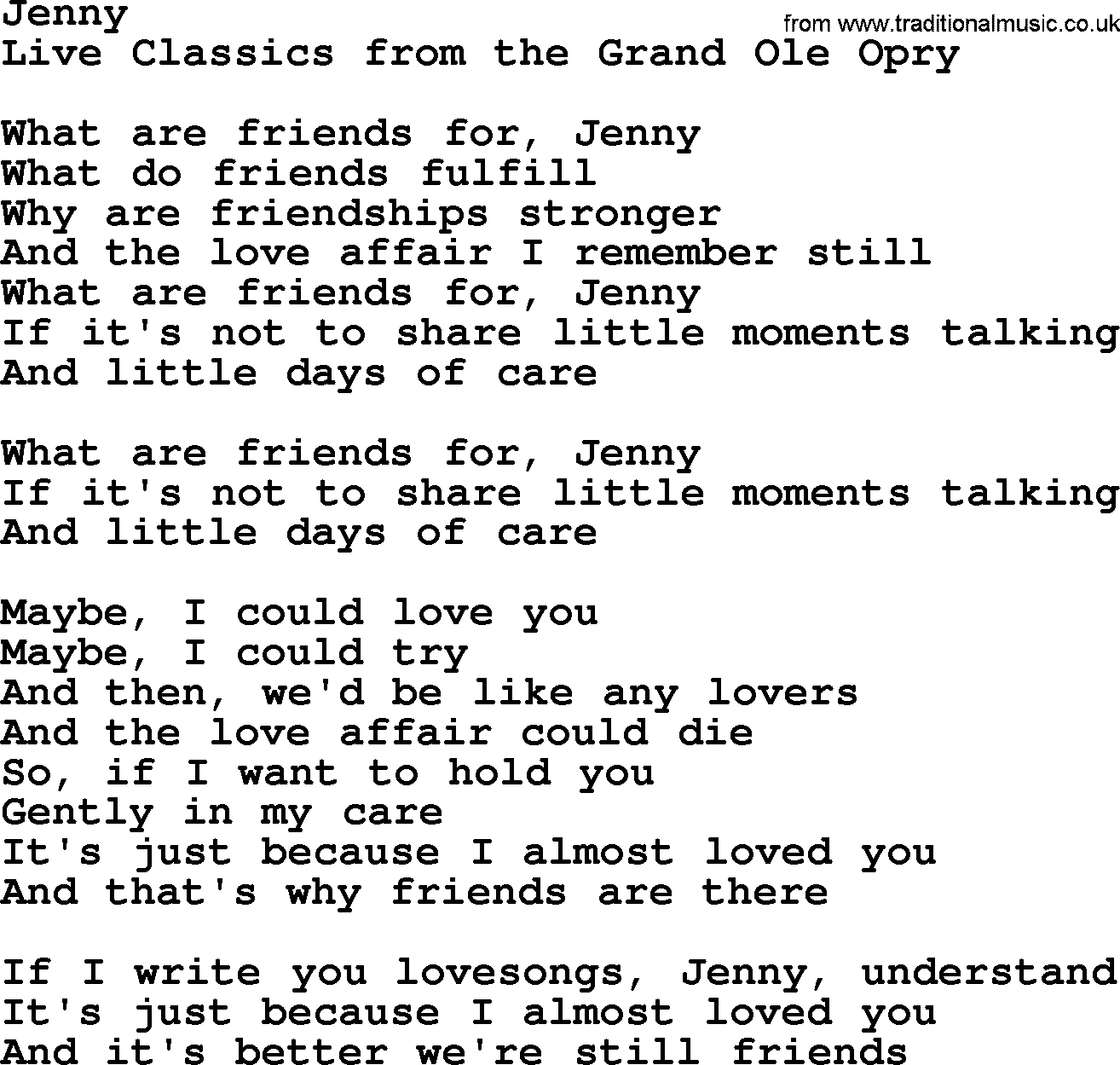 Marty Robbins song: Jenny, lyrics