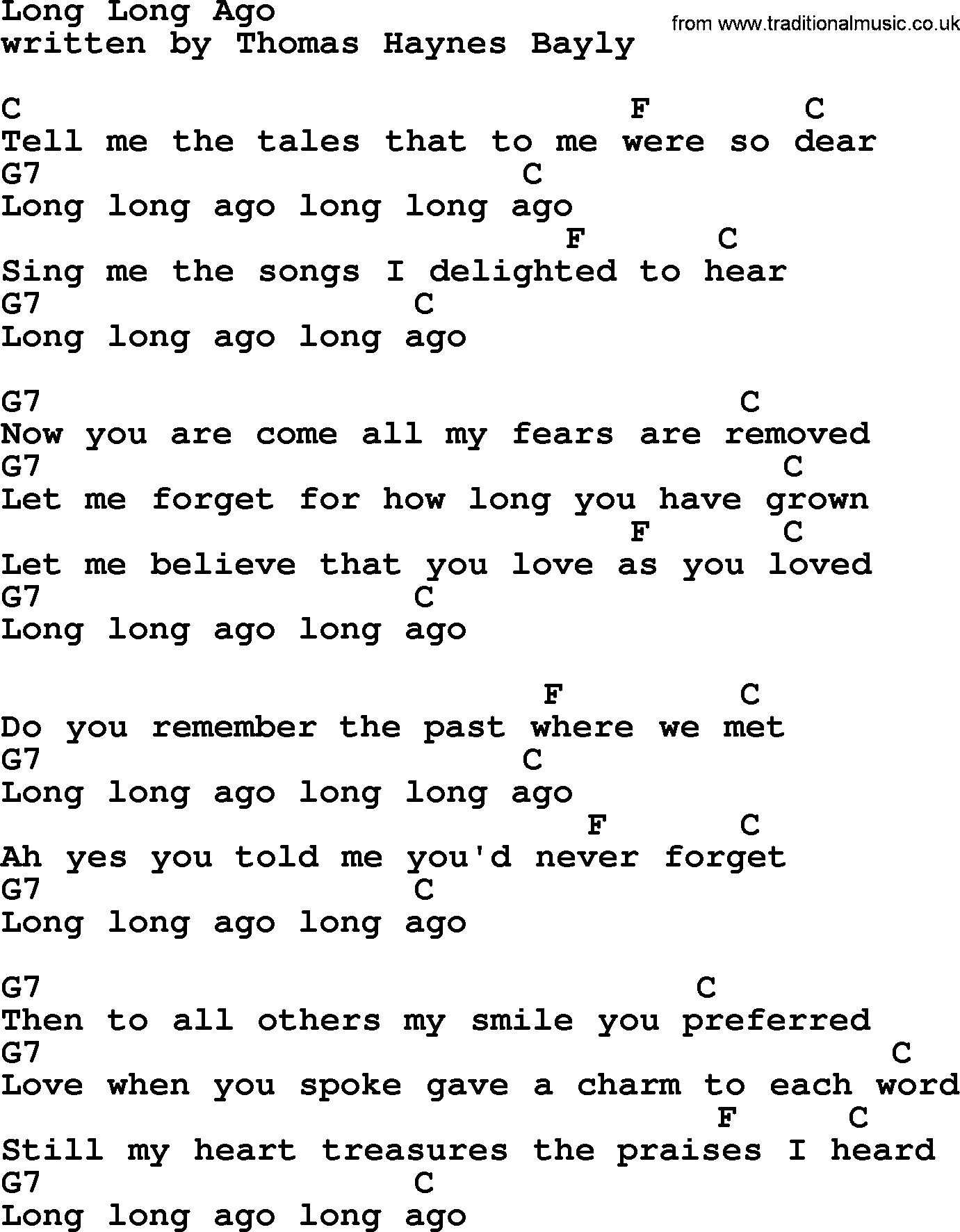 Long Long Ago, by Marty Robbins lyrics and chords