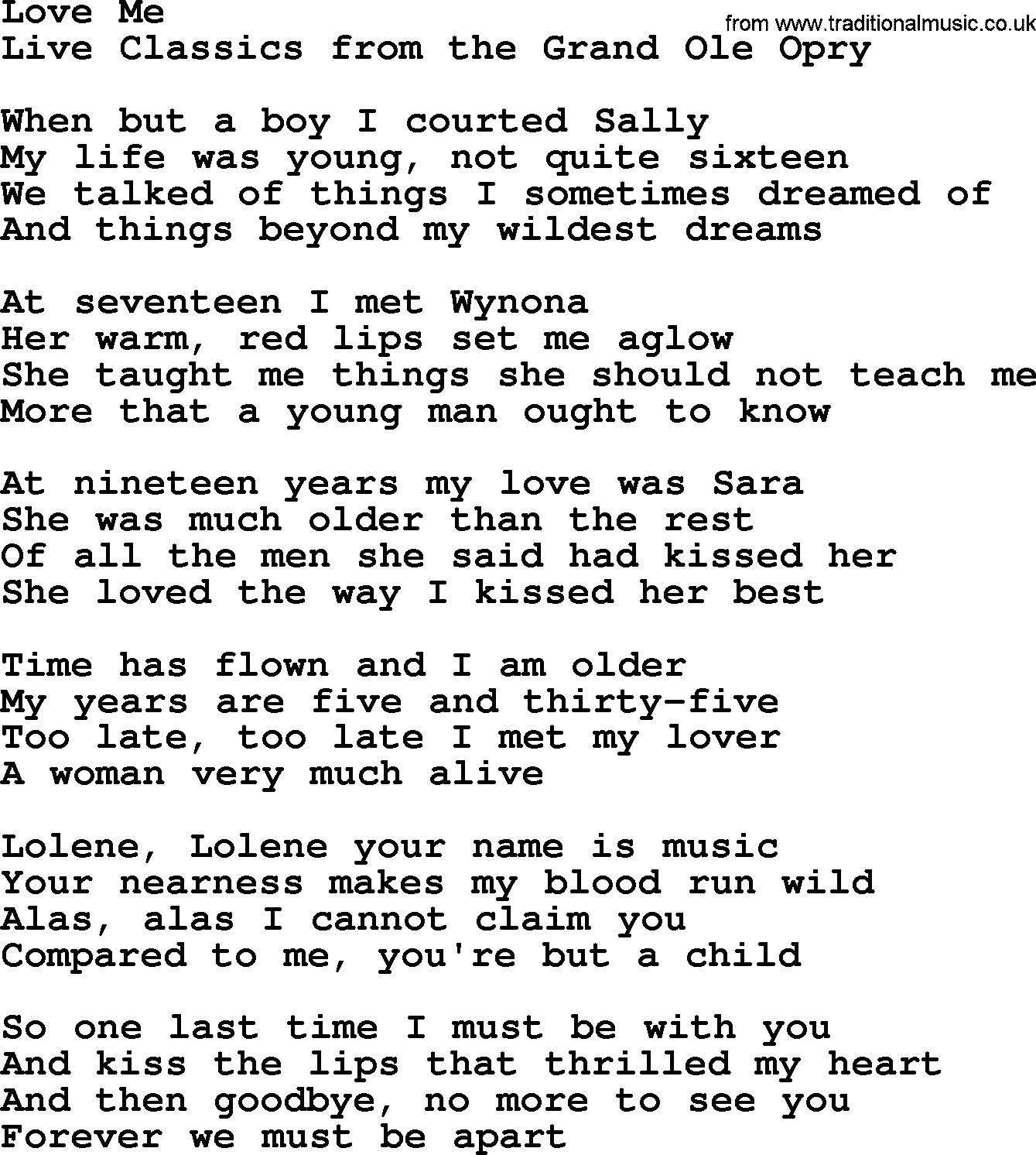 Marty Robbins song: Love Me, lyrics