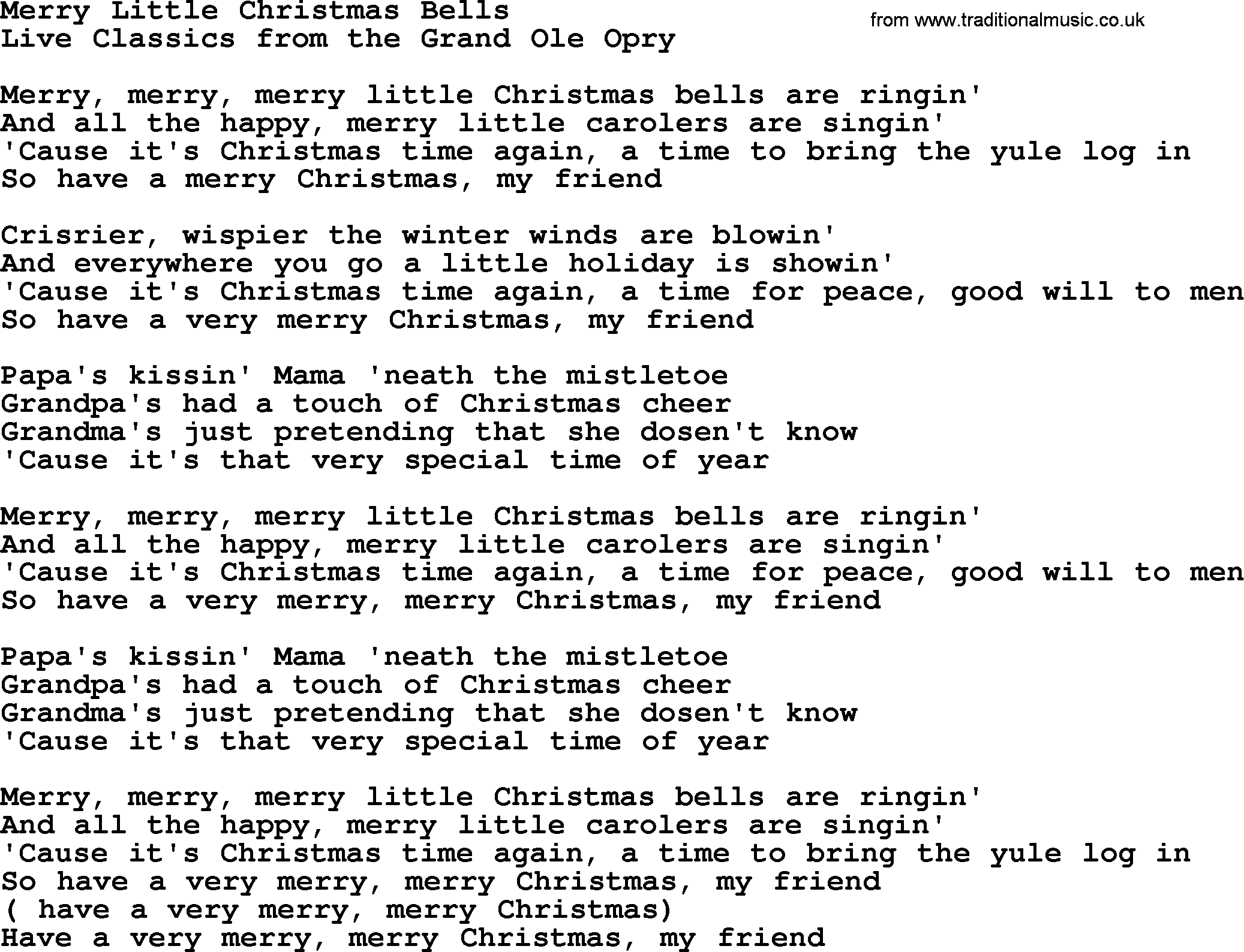 Marty Robbins song: Merry Little Christmas Bells, lyrics
