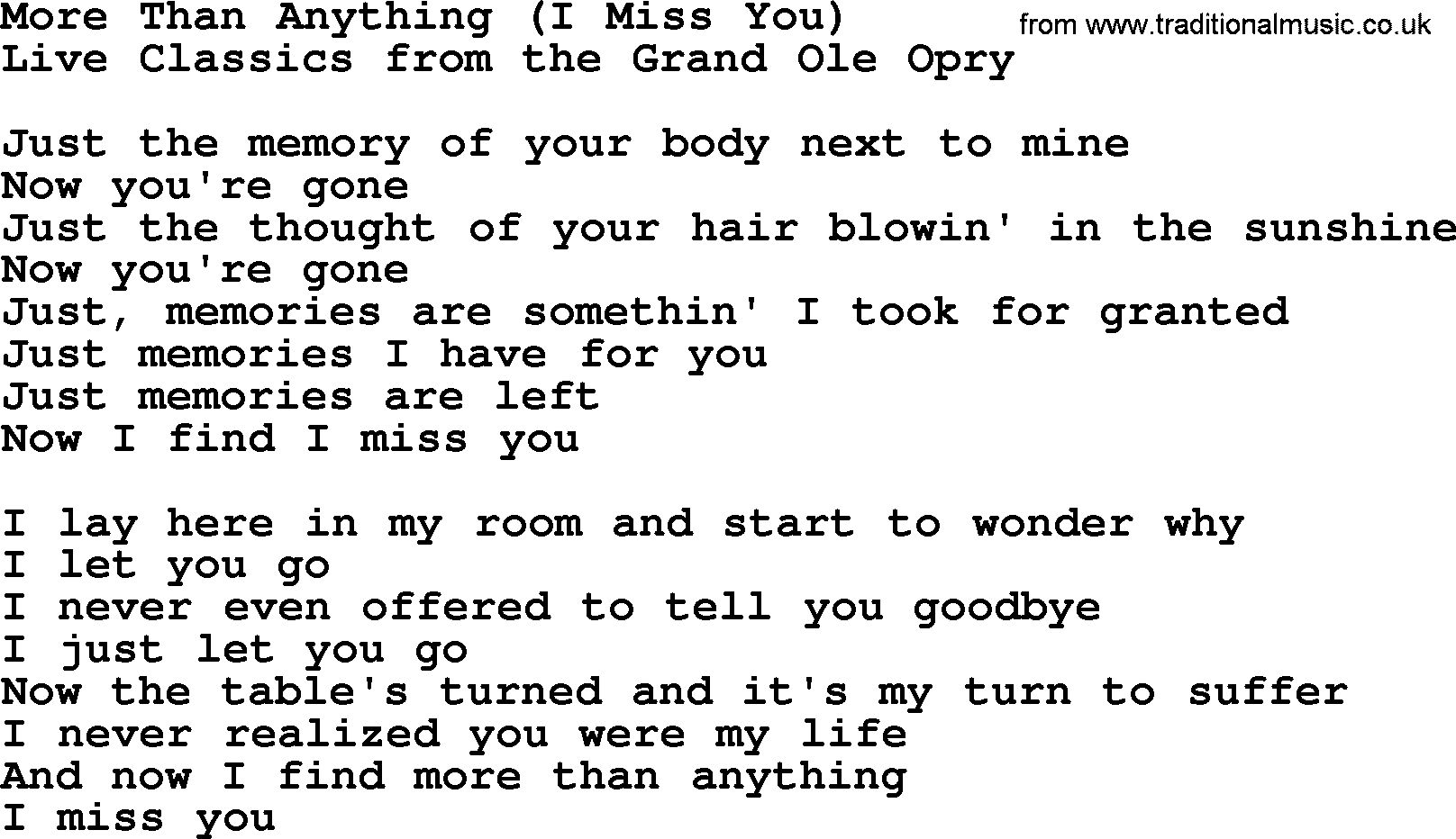 Marty Robbins song: More Than Anything I Miss You, lyrics