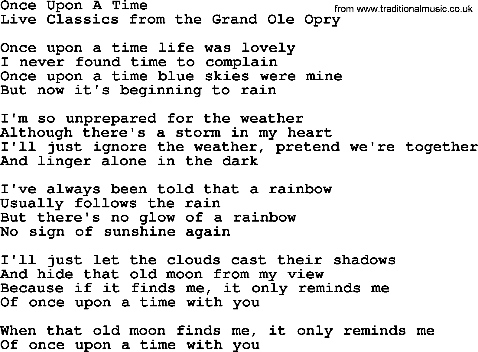 Marty Robbins song: Once Upon A Time, lyrics
