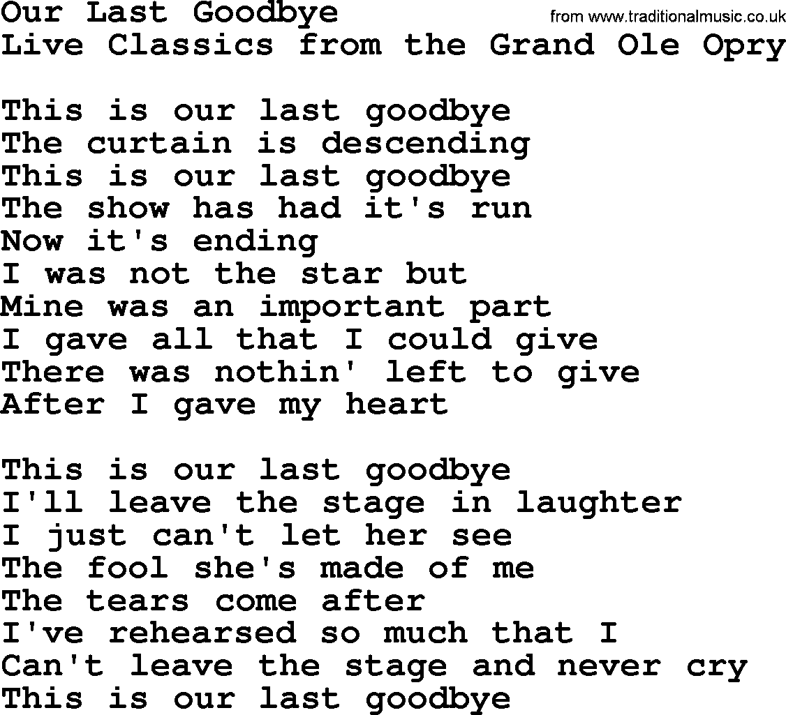 Marty Robbins song: Our Last Goodbye, lyrics