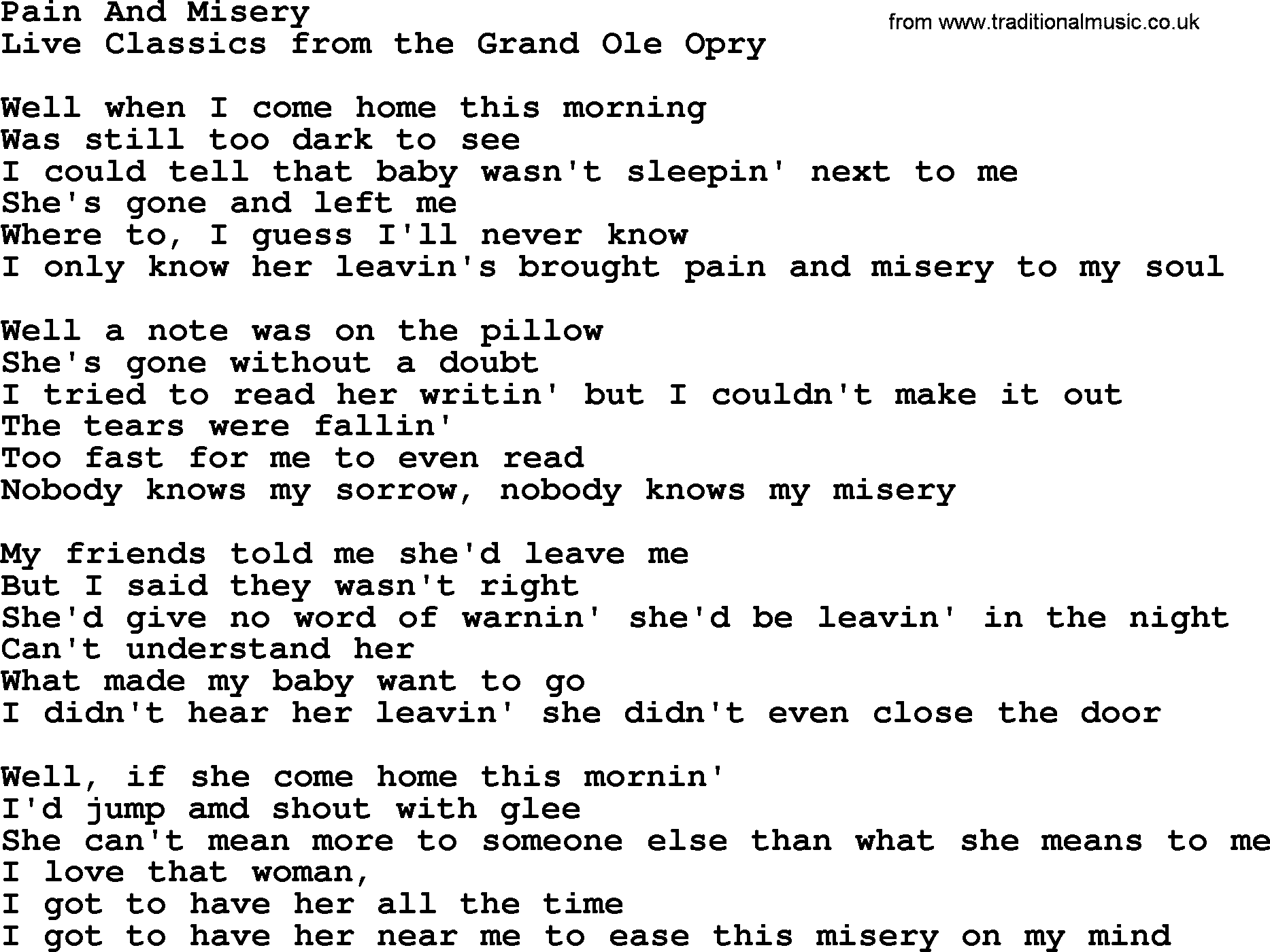 Marty Robbins song: Pain And Misery, lyrics