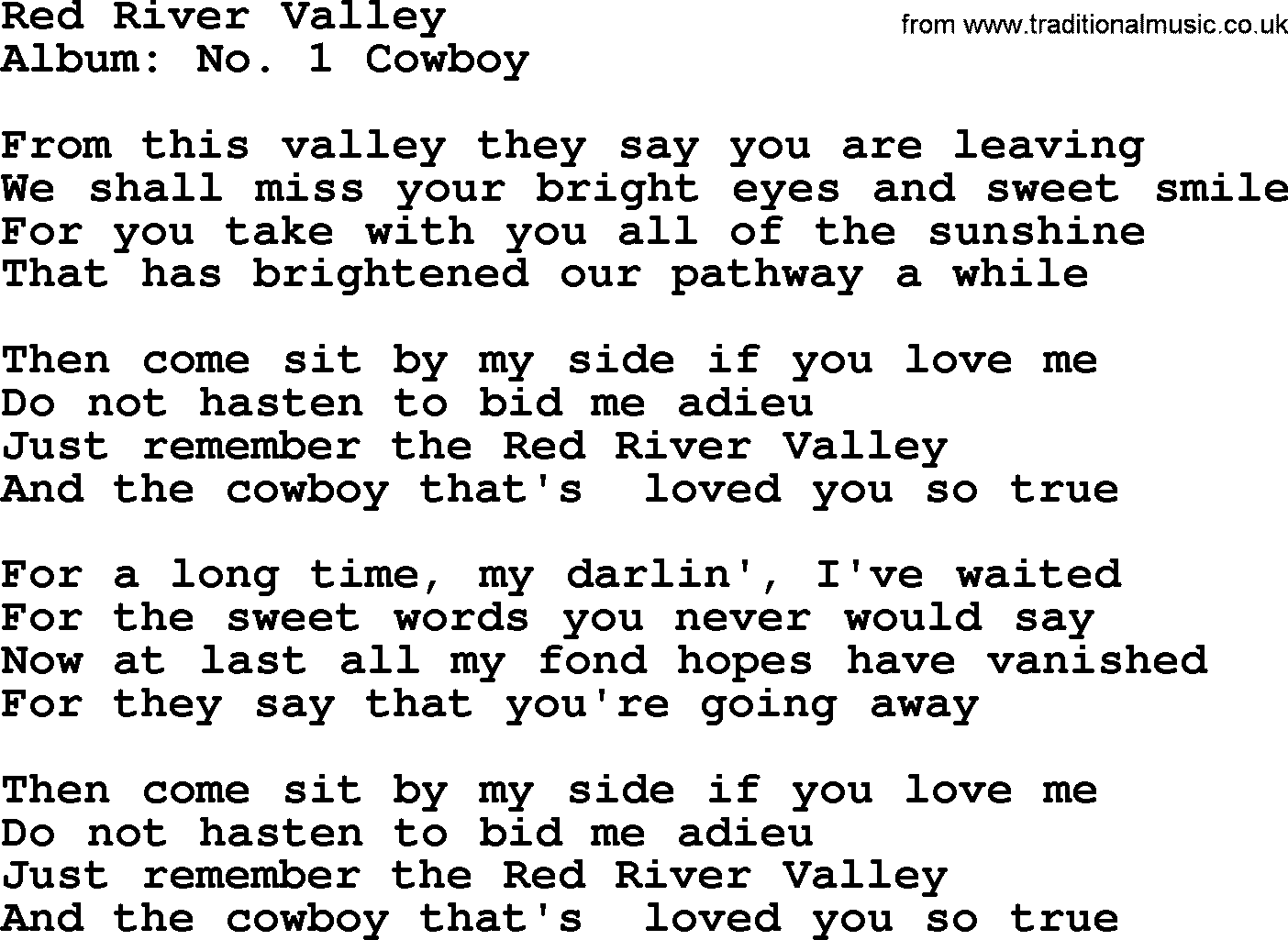Marty Robbins song: Red River Valley, lyrics
